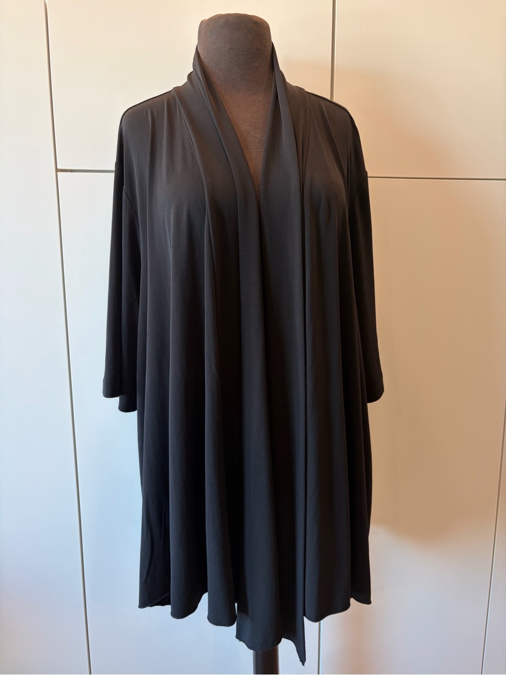 Susan Graver Liquid Knit Open Front Draped Cardigan Black Size 3X